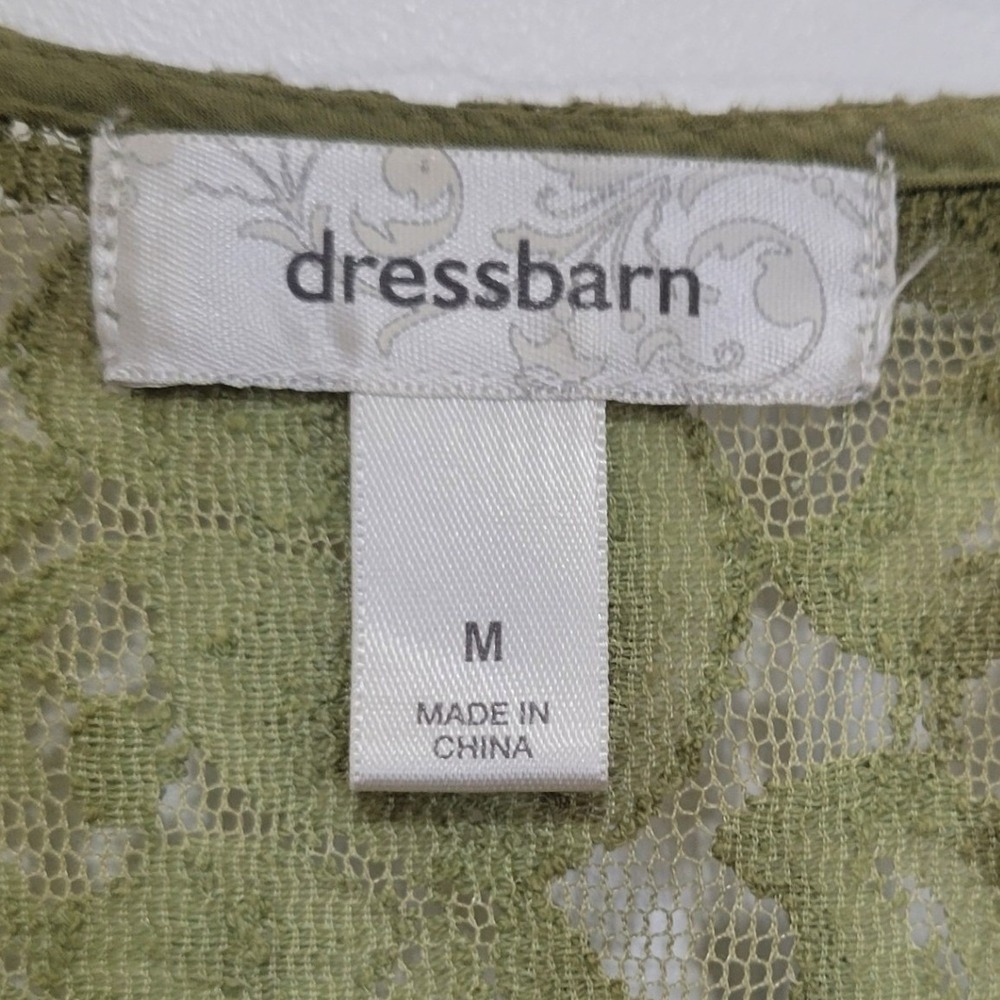 Dressbarn Sage Green Tie Dye Embroidered Lace Back Flutter Sleeve Blouse Medium - Picture 4 of 7
